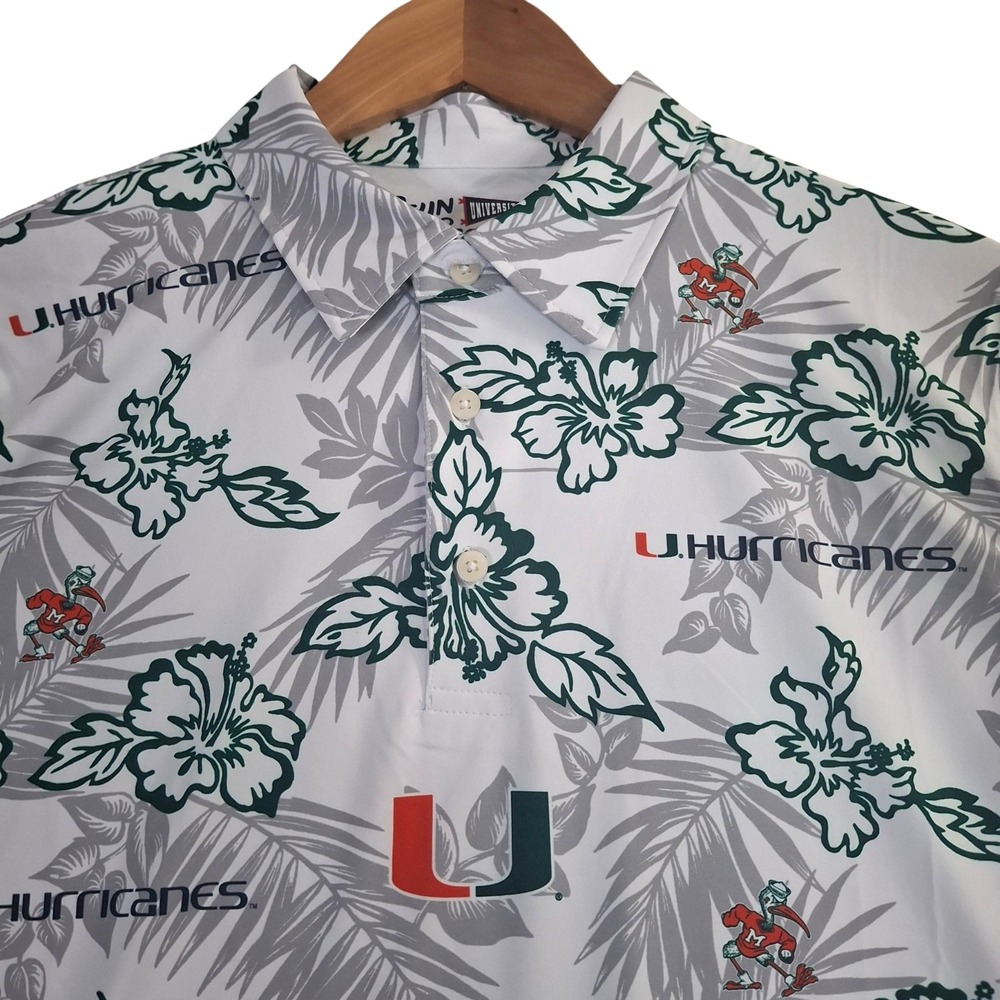 Reyn Spooner University of Miami Hurricanes Polo Shirt Men's M White Floral NWT